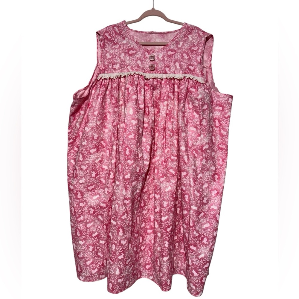 Handmade Pink Novelty Rabbit Bunny Print Nightgown Muumuu Dress Plus Size 4X